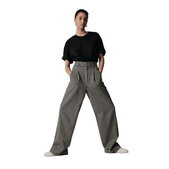 Everlane Way-high Drape Pant. Pleated Black White Gingham Check Size 6S #1635 - Picture 1 of 8